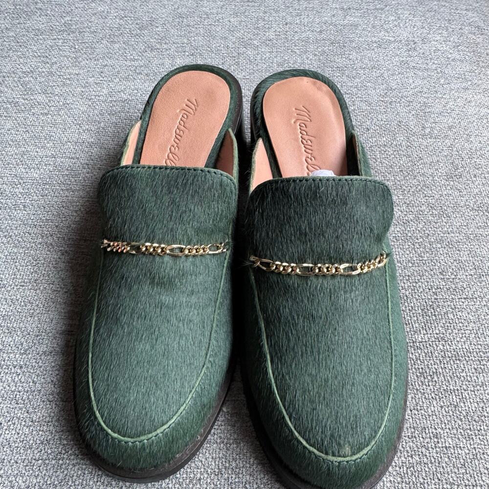 Madewell Farida Mules Calf Hair Chunky Heel Green Women's 7 - Picture 2 of 10